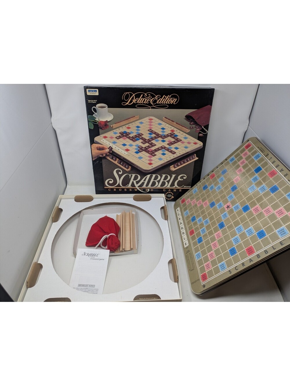 Vintage 1989 Scrabble Deluxe Edition Crossword Game Turntable Base Complete